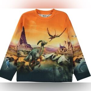 Molo Mountoo – Dino Planet long sleeve sweatshirt size 128 (approx. 8Y). 🦖🛸✨